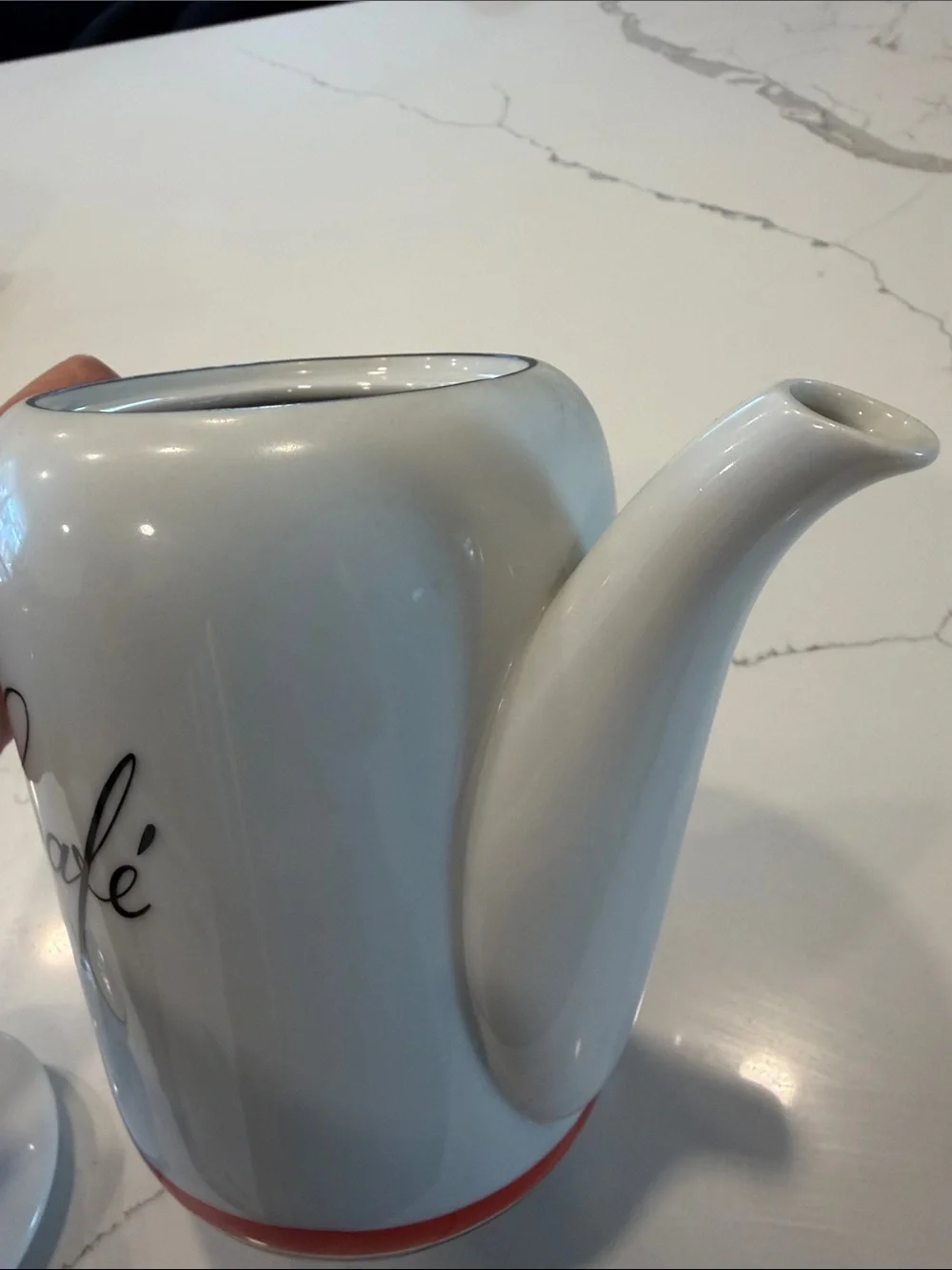 Vintage Bon Appetite White Ceramic Coffee Pot with Red Accent